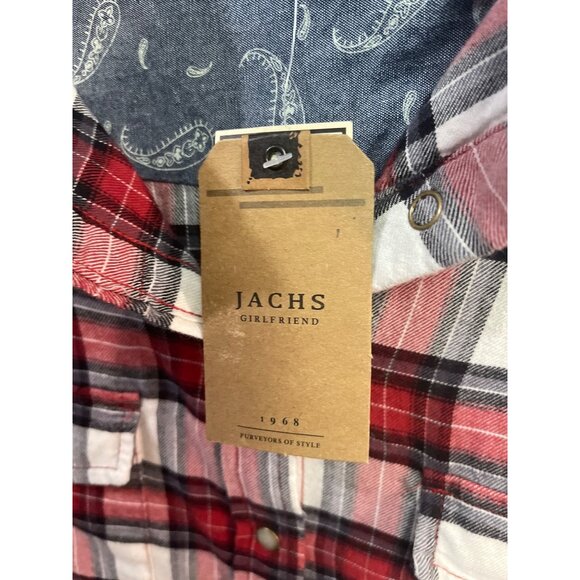 Red White Black Plaid Button Down Flannel Shirt Long Sleeve Snap Pockets XL - Picture 7 of 10